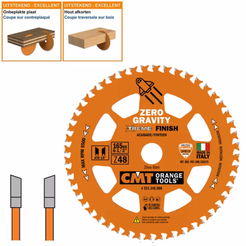 Lame de scie ultra fine universelle D=165mm B=20mm K=1,8mm Z48