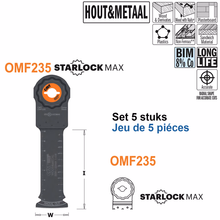 Lame de scie pour outil multifonction pour bois et métal, 32 mm I=80mm · OMF235-X5
