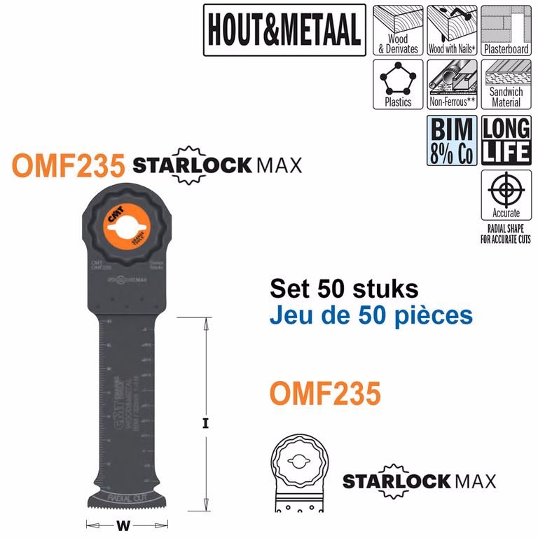 Lame de scie pour outil multifonction pour bois et métal, 32 mm I=80mm · OMF235-X50
