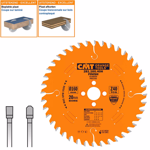 Lame de scie pour plastique et matériau des plaques D=160mm K=2,2mm P=1,6mm Z40