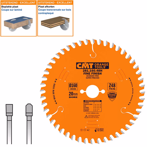 Lame de scie pour plastique et matériau des plaques D=160mm K=2,2mm P=1,6mm Z48 · 281.160.48H
