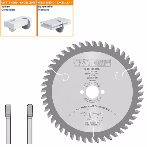 Scie circulaire HW (surface solitaire et plastique dur) D=160mm B=20mm K=2,2mm P=1,6mm