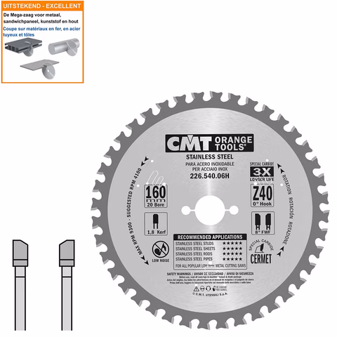 Scie circulaire pour l'acier inoxydable D=160mm B=20mm K=1,8mm Z40
