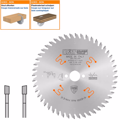 Lame pour abréviation, machine portable D=160mm B=20mm P=1,6mm Z48