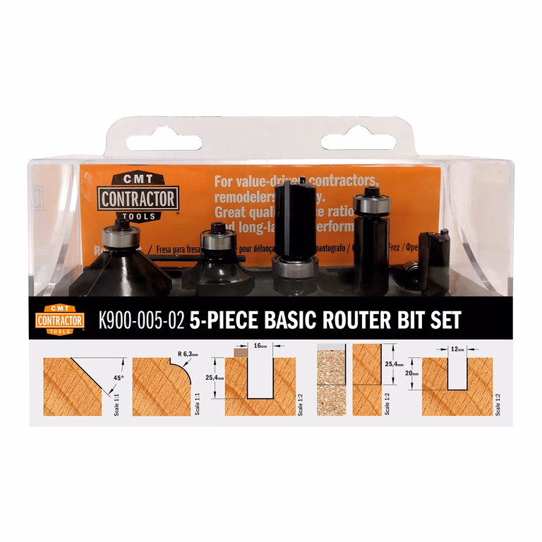 Set 5 pièces fraises Contractor dans une boîte en pvc, HW