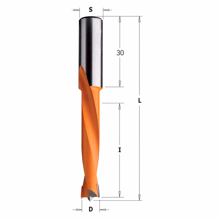 Mèche pour perceuse, gauche D=6mm L=77mm L1=30mm I=44mm