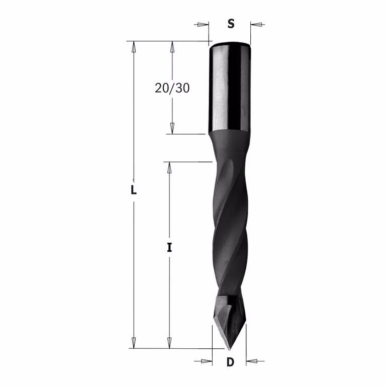 Mèche multibroche pour trou débouchant, droite D=10mm L=70mm L1=20mm I=40mm