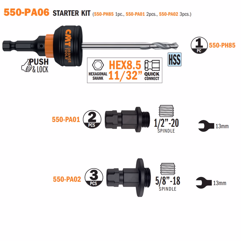 Starterspakket (HSS boor + snelwisselhouder + adapters)