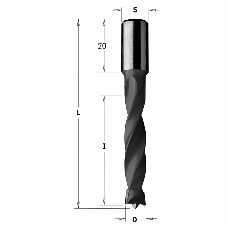 Mèche pour perceuse, droite D=6,35mm L=70mm L1=20mm I=43mm