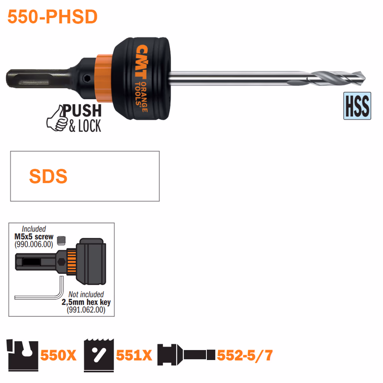 Mandrin à changement rapide avec mèche HSS, support SDS