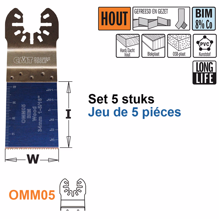 Mulltitoolzaagblad voor hout, 34mm · OMM05-X5
