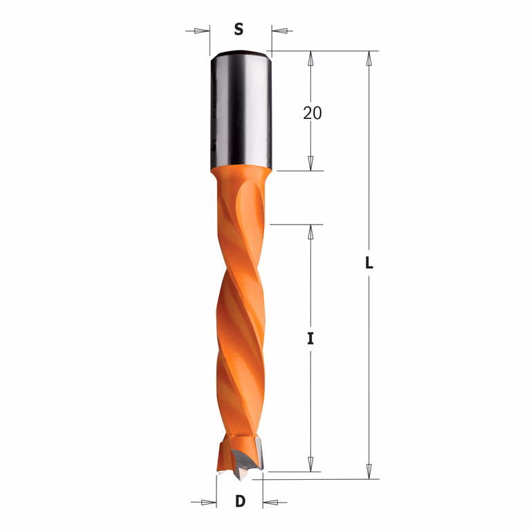 Mèche pour perceuse, gauche D=6mm L=70mm L1=20mm I=43mm
