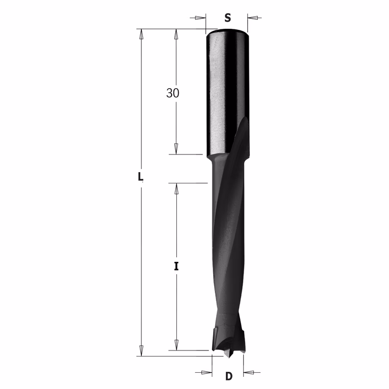 Mèche pour perceuse, droite D=5mm L=77mm L1=30mm I=44mm