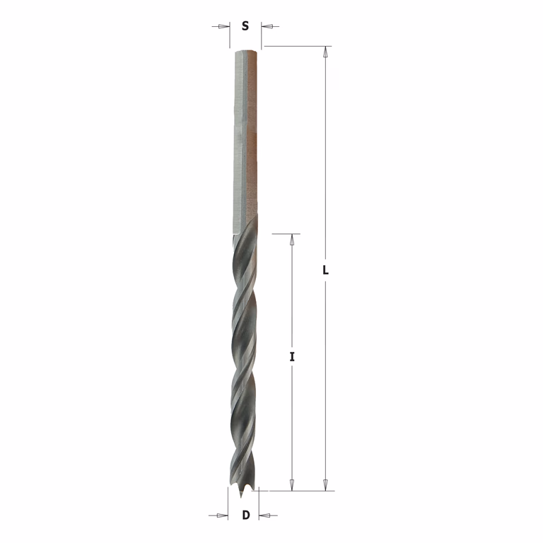 Spiraalboor (dubbele spiraal) met lange punt D=6mm S=6mm L=93mm I=57mm