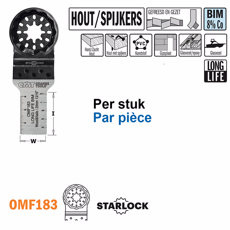 Lame de scie multi-outils pour le bois avec clous, 20mm · OMF183-X1