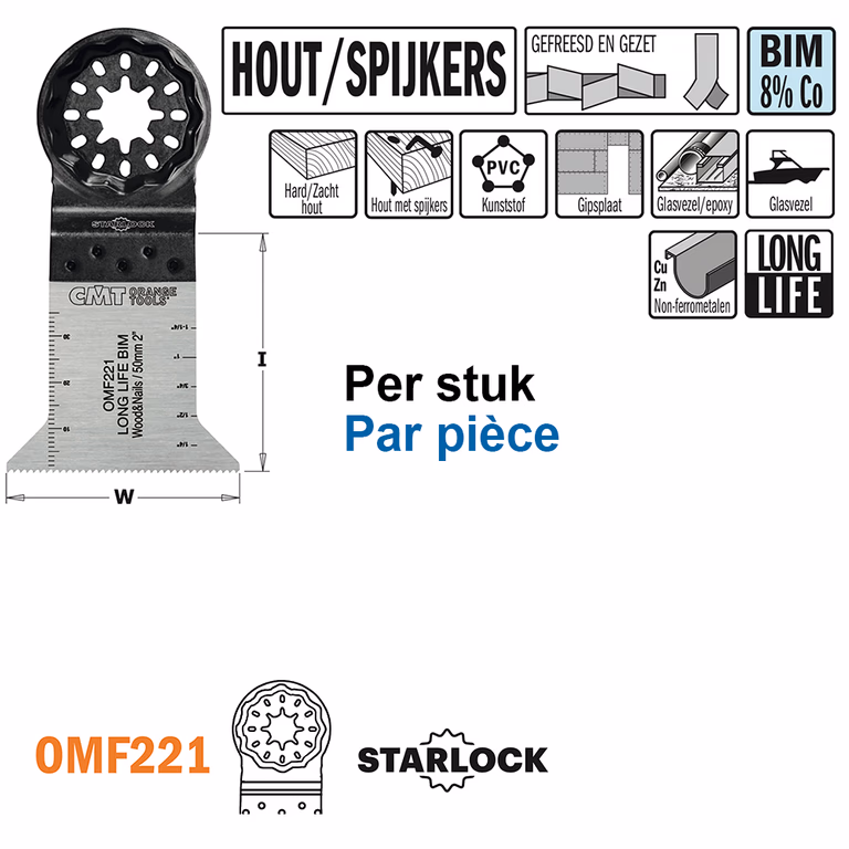 Lame de scie multi-outils pour le bois avec clous, 50mm · OMF221-X1