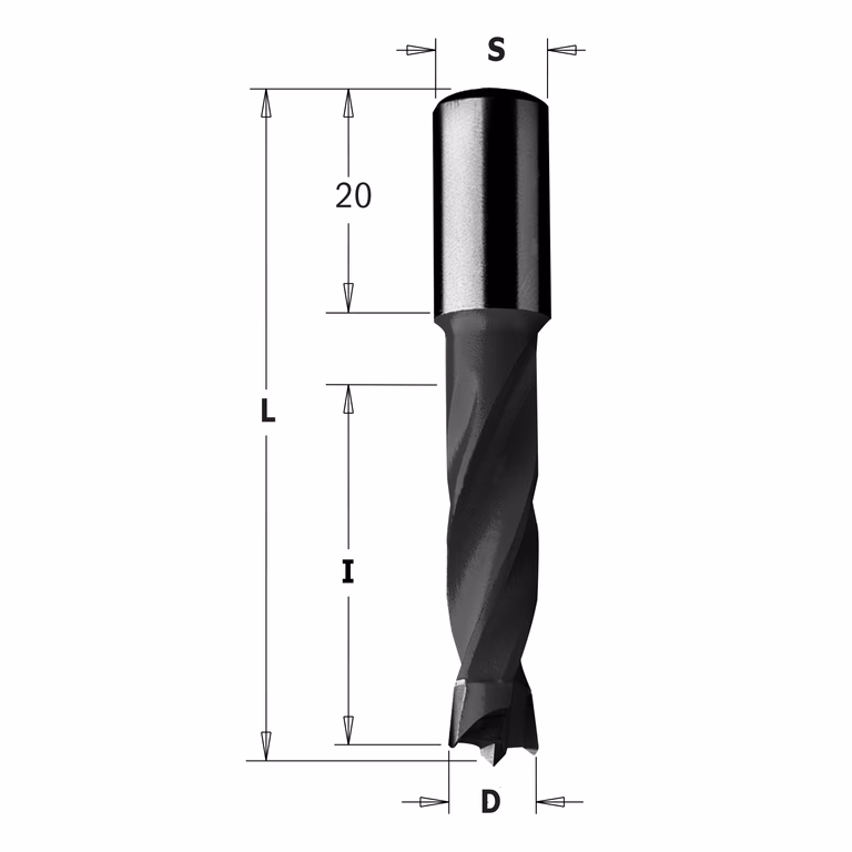 Mèche pour perceuse, droite D=4mm L=57,5mm L1=20mm I=26mm