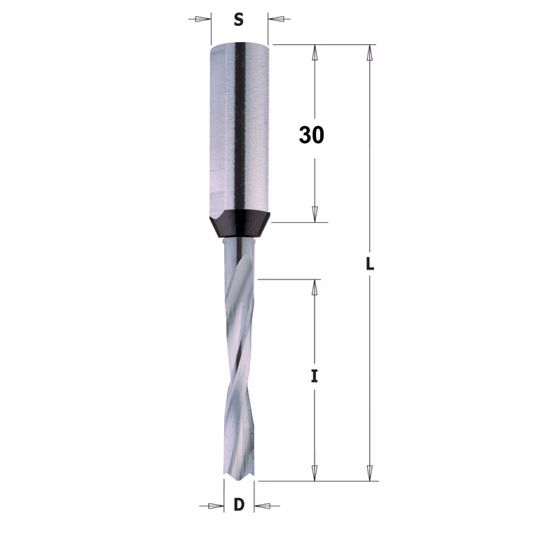 Mèche pour perceuse carbure solide, droite D=6,35mm L=70mm L1=31,5mm I=30mm