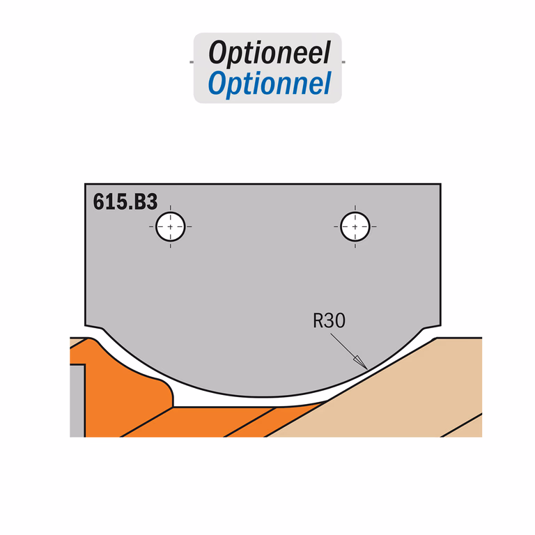 Profielmes voor profielfrees type B3 K=2mm R=30mm