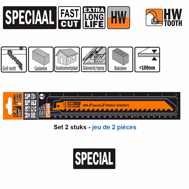 Lame de scie sabre HM 225mm x 22 x 1.2 x 3TPI