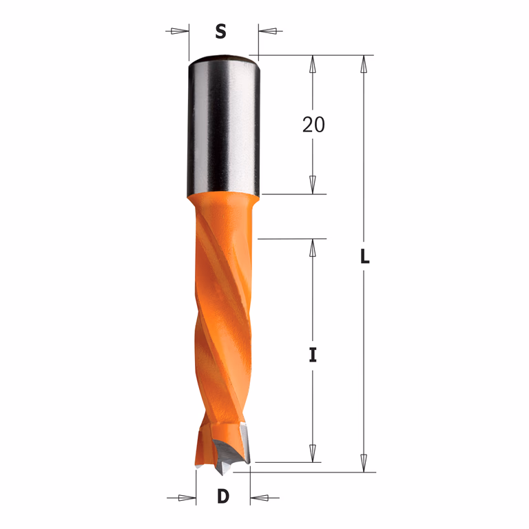 Mèche pour perceuse, gauche D=6mm L=57,5mm L1=20mm I=30mm
