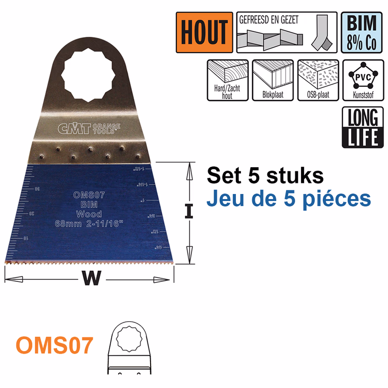Multitoolzaagblad voor hout, 68mm · OMS07-X5
