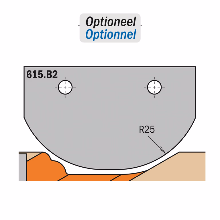 Profielmes voor profielfrees type B2 K=2mm R=25mm
