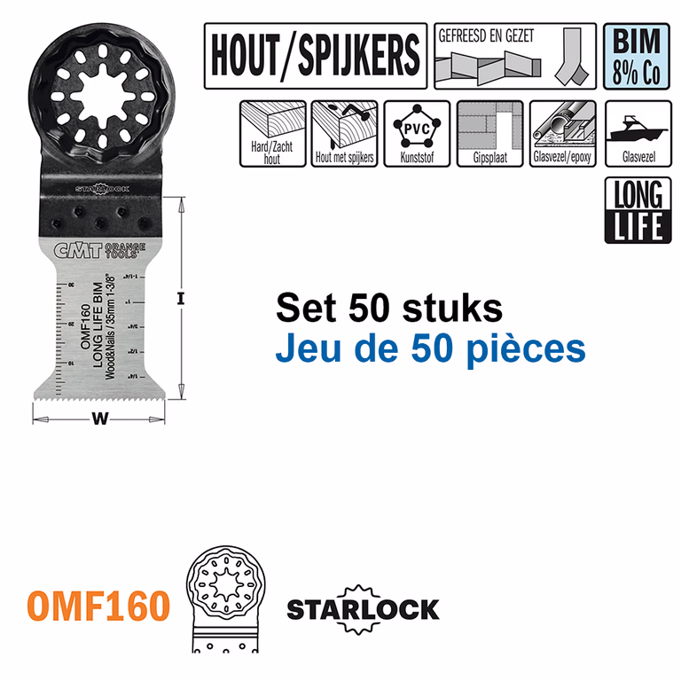 Multitoolzaagblad voor hout met spijkers, 35mm · OMF160-X50