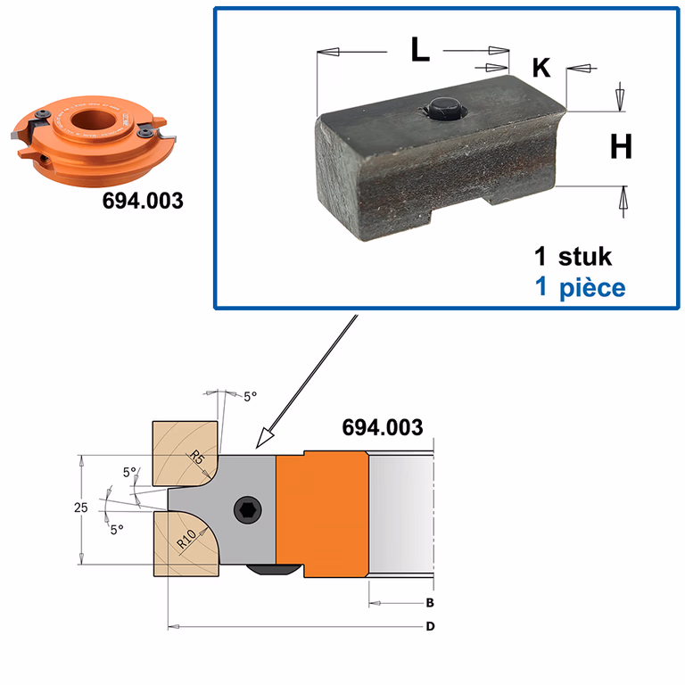 Bloc de serrage pour couteau à profiler 695.999.22