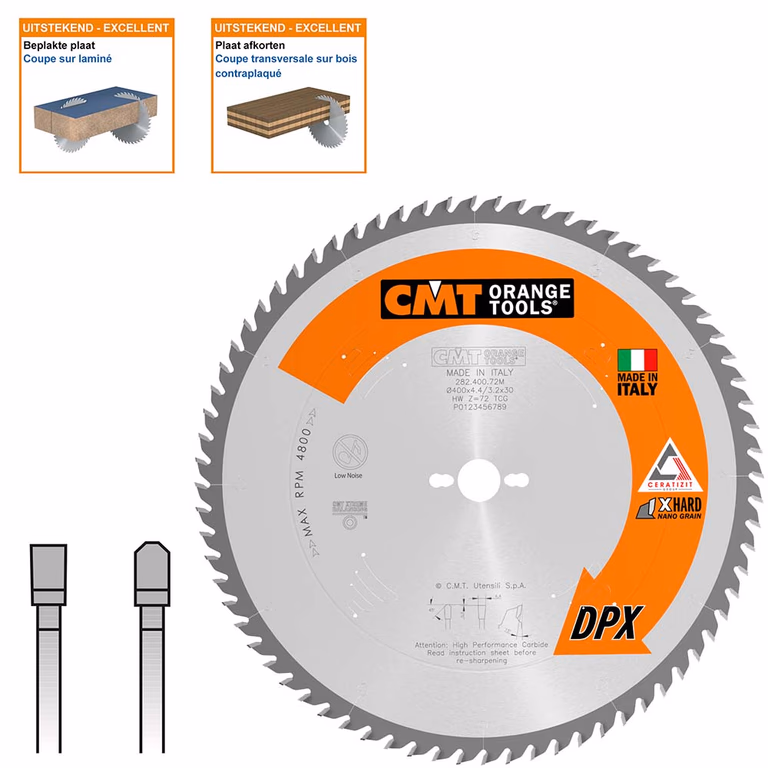 Lame de scie avec dents DPX (carbure), CMT 282.400.72M