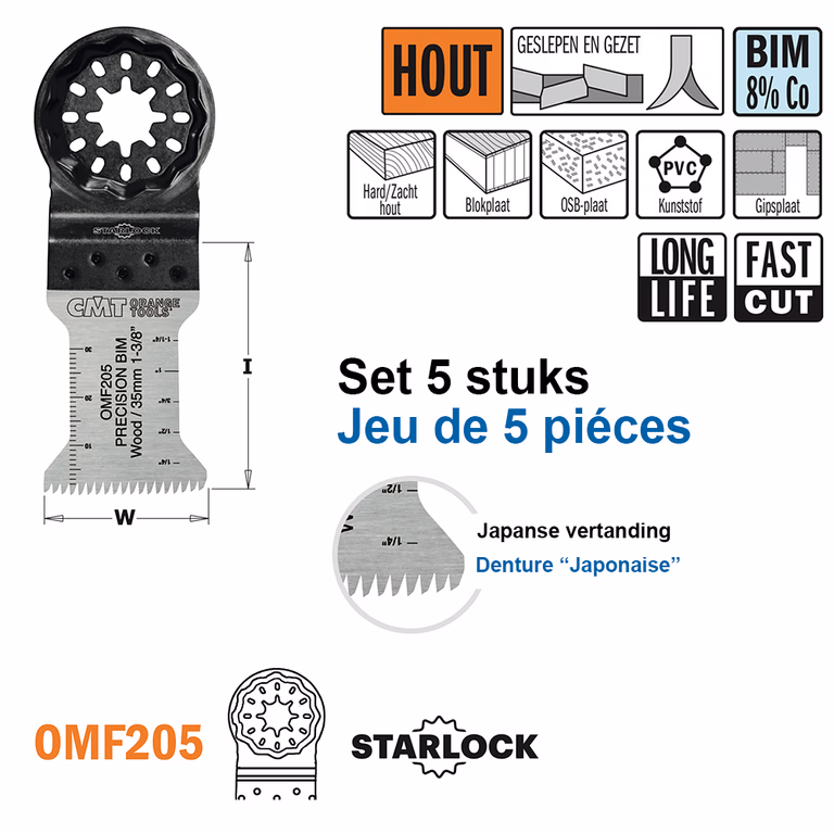 Multitoolzaagblad (Japanse vertanding) voor hout, 35mm · OMF205-X5
