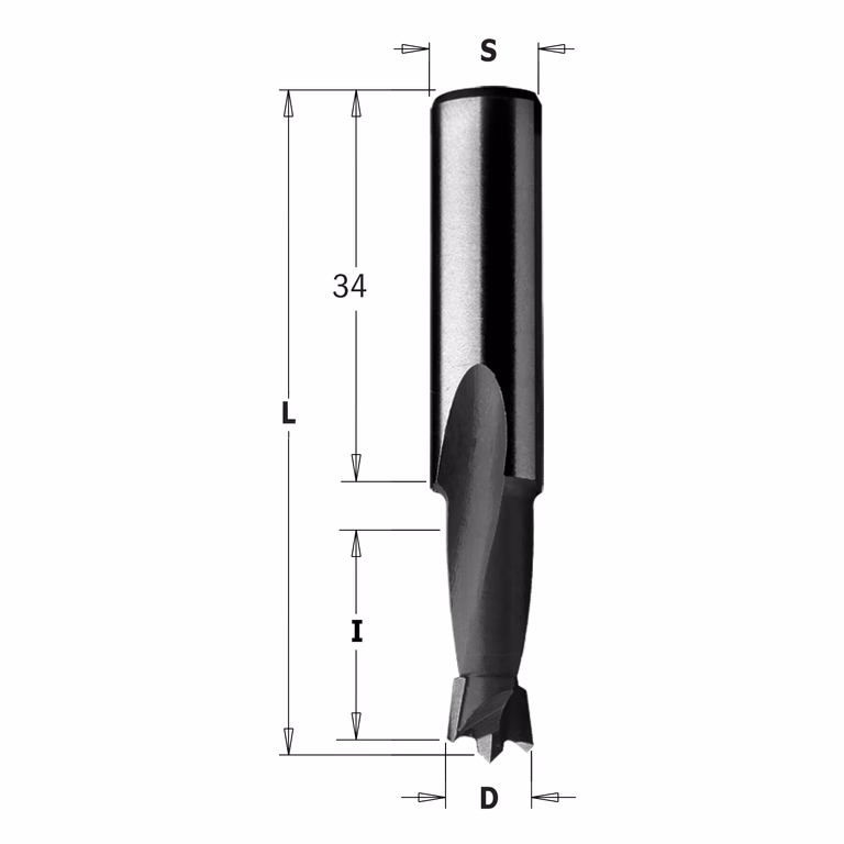 Mèche pour perceuse, droite D=5mm L=57,5mm L1=34mm I=18mm