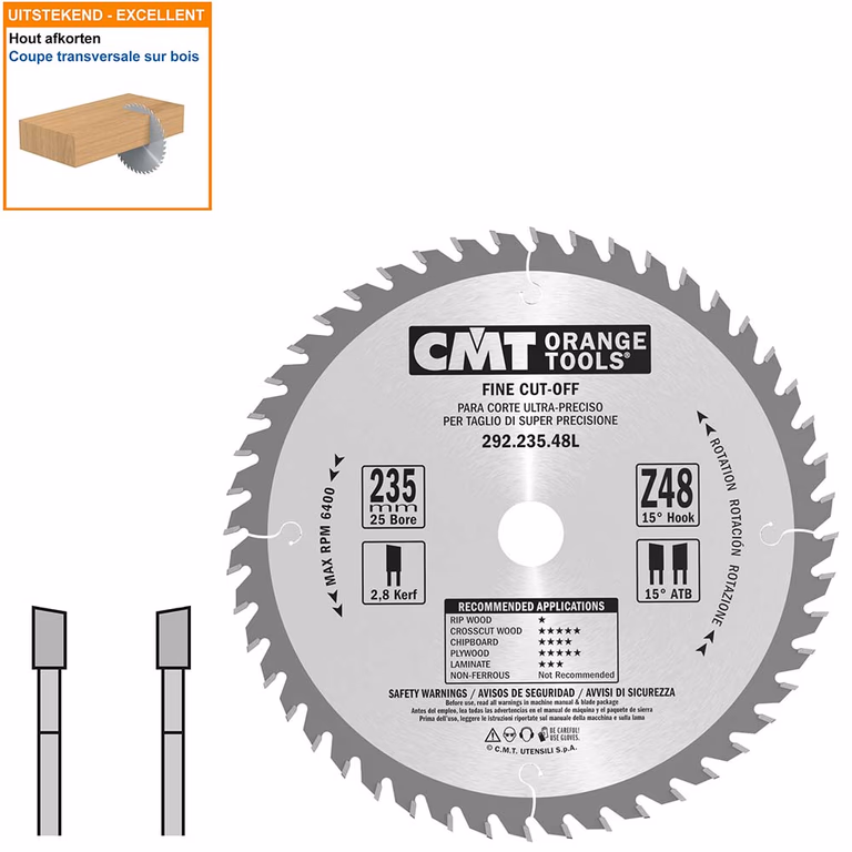 Lame pour abréviation, machine portable D=235mm B=25mm P=1,8mm Z48