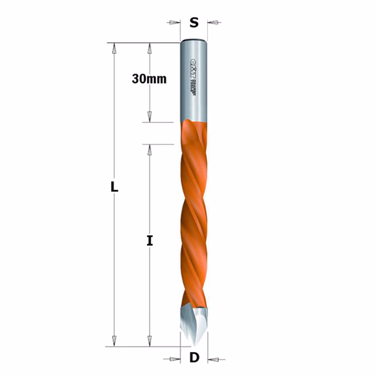 Spitse drevelboor, links D=10mm L=115mm L1=30mm I=70mm