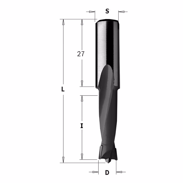 Mèche pour perceuse, droite D=4,5mm L=57,5mm L1=27mm I=22mm