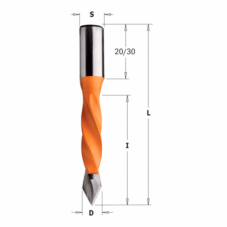 Mèche multibroche pour trou débouchant, gauche D=8mm L=57,5mm L1=20mm I=30mm