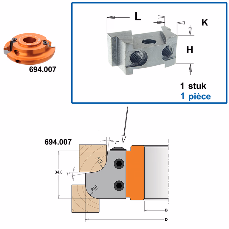 Bloc de serrage pour couteau à profiler 695.999.31