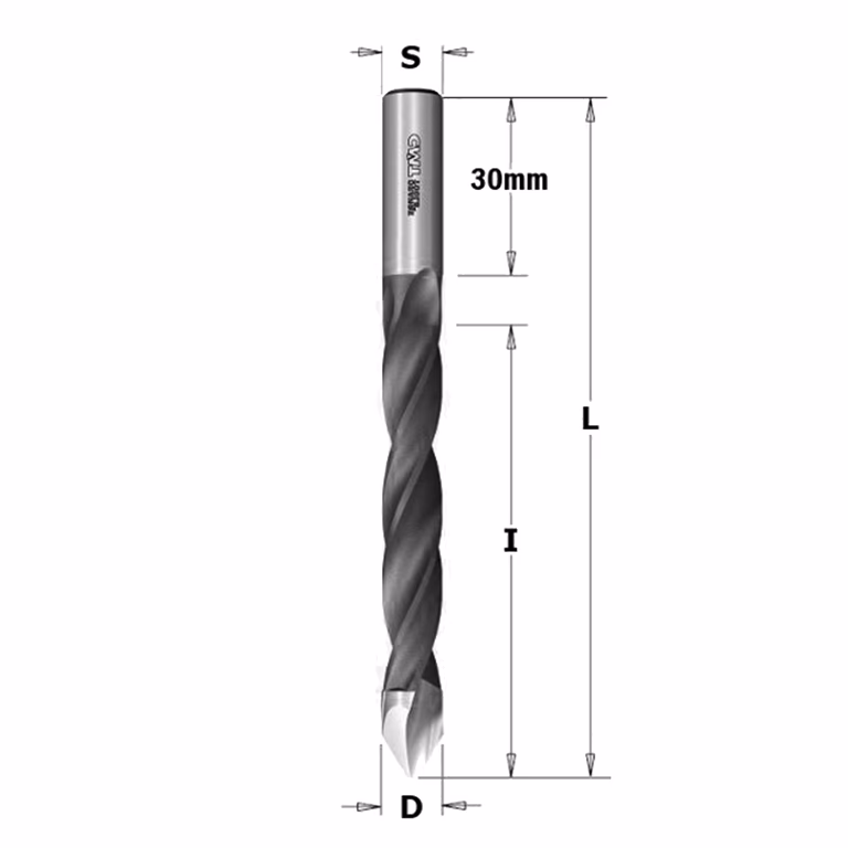 Spitse drevelboor, rechts D=5mm L=115mm L1=30mm I=70mm