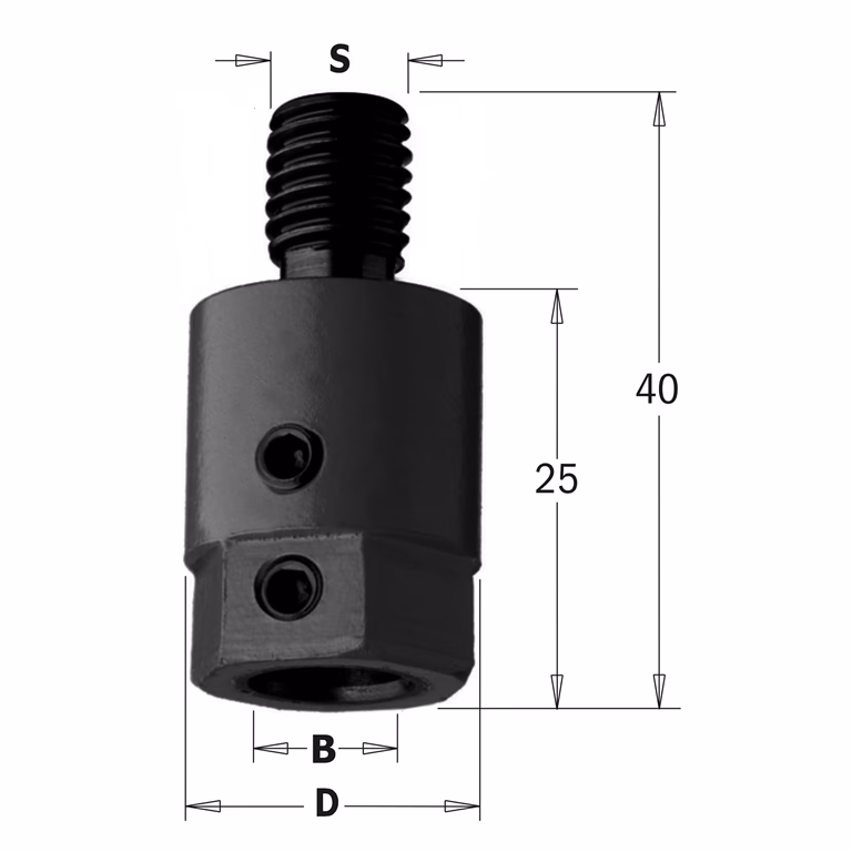 Adaptateur, droite D=16mm S=M10 B=8mm