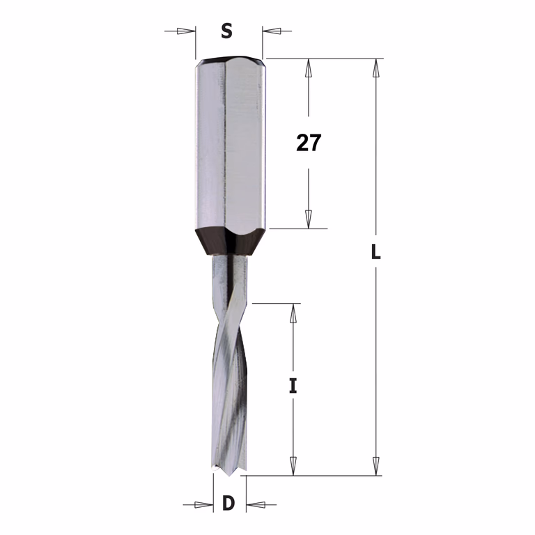 Mèche pour perceuse carbure solide, droite D=6,35mm L=57,5mm L1=27mm I=22mm