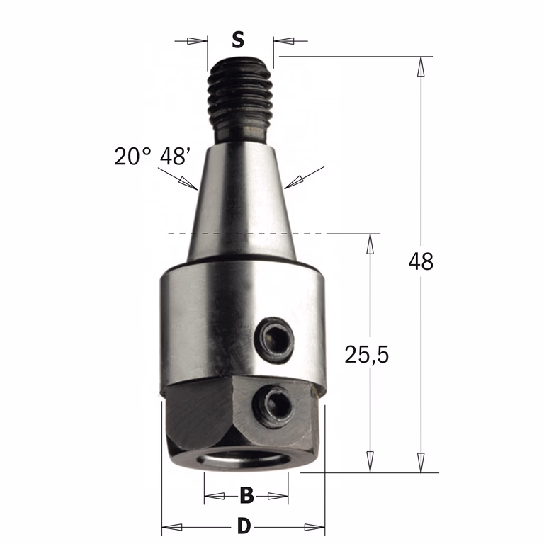 Adaptateur avec cône de centrage 20° 48', gauche D=19,5mm B=10mm