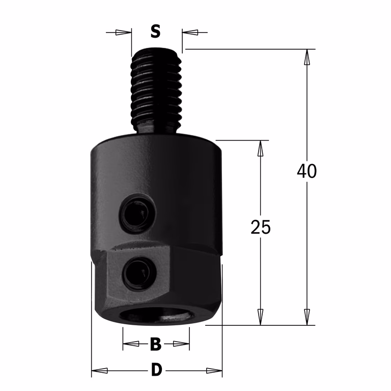 Adaptateur, droite D=19,5mm S=M8 B=10mm
