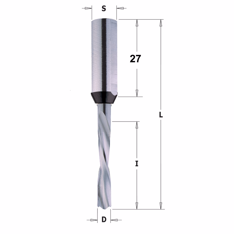 Mèche pour perceuse carbure solide, gauche D=6mm L=70mm L1=31,5mm I=30mm