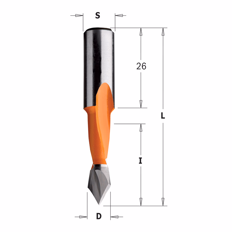 Mèche multibroche pour trou débouchant, gauche D=6mm L=57,5mm L1=26mm I=27mm