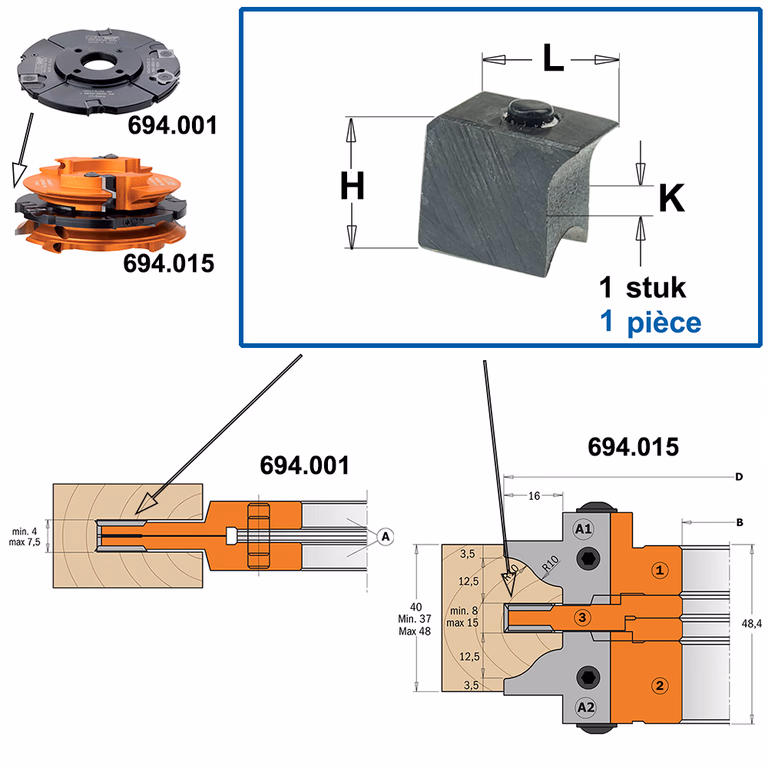 Bloc de serrage pour couteau à profiler, fraise (3) 695.999.07