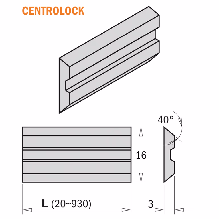 Centrolock lame de rabotage HSS 18% 20x16x3 795.021.16