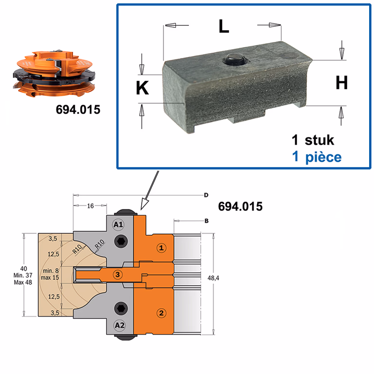 Bloc de serrage pour couteau à profiler, fraise (1) 695.999.23