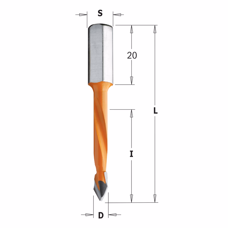 Mèche multibroche pour trou débouchant, gauche D=8mm L=56mm L1=20mm I=30mm