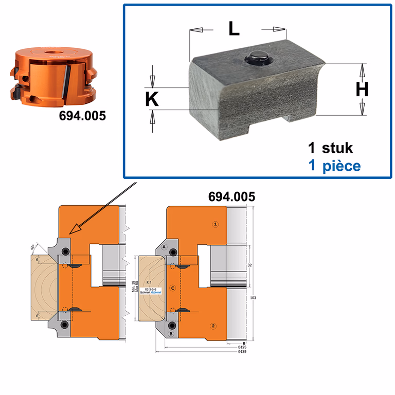 Bloc de serrage pour couteau à profiler 695.999.17