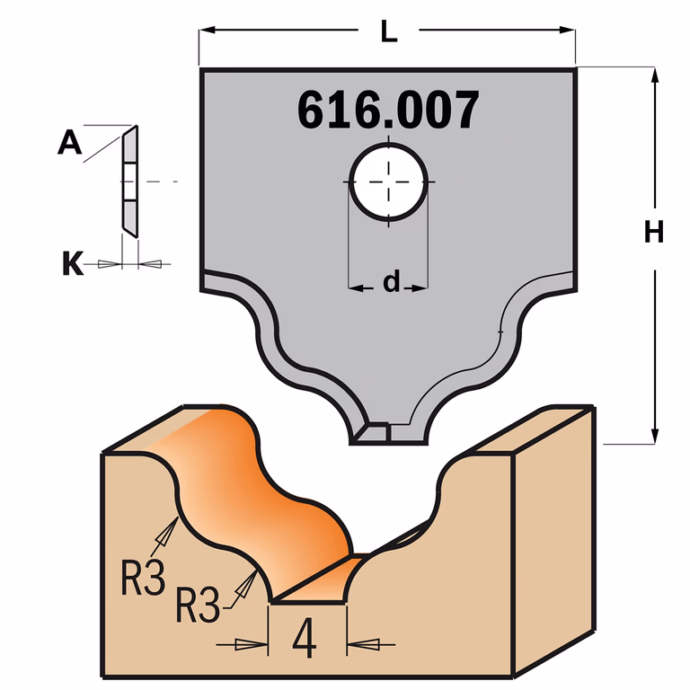 Plaque profil pour multi fraise type 7 L=20mm K=2mm